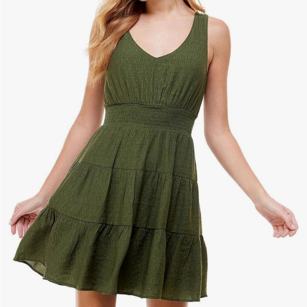 City Studios army green Tiered Tie-Back Fit & Flare Dress